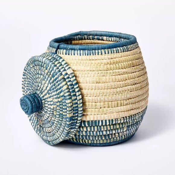 Threshold Large Woven Canister with Lid - Blue - Raffia - Picture 3 of 8